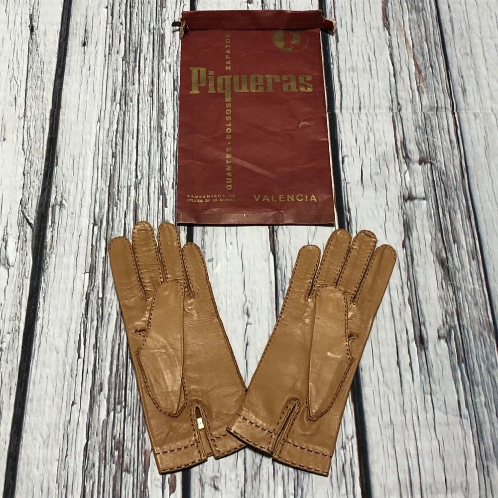 Vintage 60’s Leather Gloves Camel Brown Tan New Vtg New Old Stock Size Small